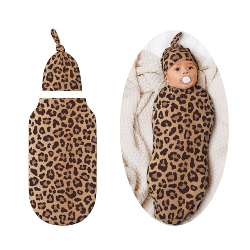 Image of Leopard Swaddle Blankets Soft Receiving Blanket Baby Swaddle Wrap for Baby Girls Boys