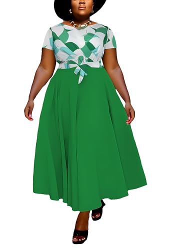 Image of Hostoyo Women Plus Size Formal A Line Maxi Dress Self Tie Waist with Pockets Elegant Round Neck Swing Long Dresses
