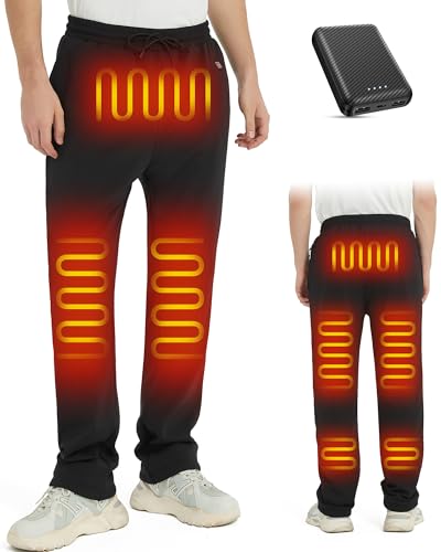 FERNIDA Verwarmde broek voor mannen en vrouwen, verwarmde broek met batterij, elektrische broek voor winter buitenactiviteiten zoals golf, skiën, wandelen, hiken, fietsen, Zwart, M