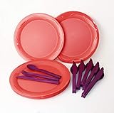  TUPPERWARE Mediterrano Teller Picknickteller 6X Apricot + 6X Besteck Lila 3er Set + Geschenk 1-2 Teile Zufallswahl