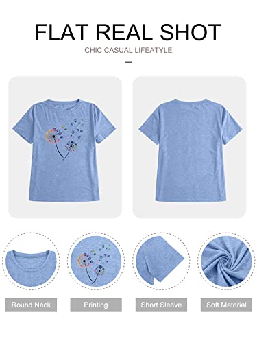 Womens Paw Print Dandelion T Shirt Colorful Wildflower Graphic Hope Tees Short Sleeve Wish Tops (Blue, S) #TOP5