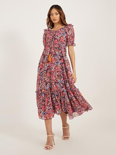 Image of Miss Chase Women's Round Neck Cap Sleeves Lace Knee -Long Skater Dress