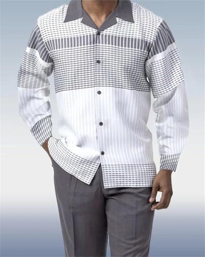 TIFIYA Men's Fashion 2 Piece Long Sleeve Dress Shirts Leisure Suits,Big and Tall Pants Set Retro Outfits for Men S-5XL2