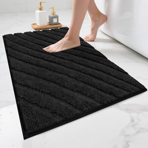 SHACOS Non-Slip Bathroom Mat 60 x 90 cm Absorbent Bath Mat Rug Machine Washable Ultra Soft Bath Mats for Bathroom, Black