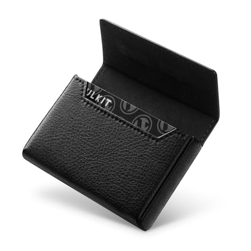 VULKIT Business Card Holders Large Capacity for 30-40 Business Cards Leather Business Card Case with RFID Blocking Magnetic Closure Black Business