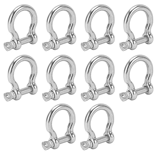 10Pcs Bow Shackle D Anchor Load Stainless Steel U Shape, 304 Stainless Steel, 100 kg Capacity, for Various Industries, M5