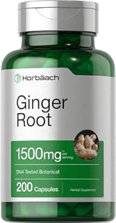 Ginger Root Capsules 1500 mg | 200 Pills | DNA Tested, Non-GMO, Gluten Free | Ginger Root Extract | by Horbaach