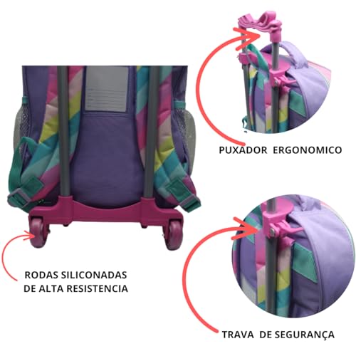 Mochila Escolar Rodinha Infantil Menina Feminino Unicórnio Tam Grande
