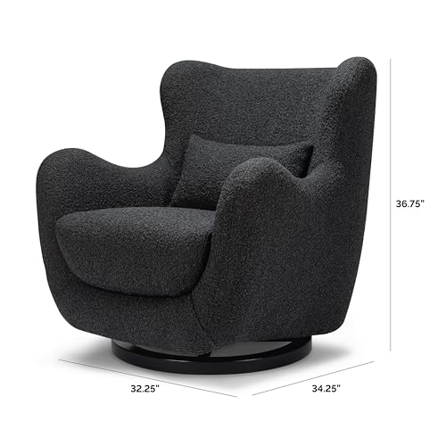 Image of Nursery Works Solstice Swivel Glider in Black Boucle with Black Wood Base, Greenguard Gold Certified and CertiPUR-US Certified