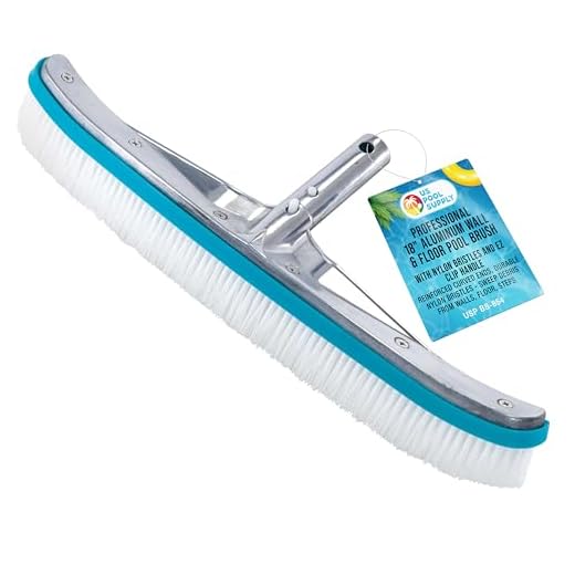 U.S. Pool Supply Professional 18" Aluminum Wall & Floor Pool Brush with Nylon Bristles and EZ Clip Handle - Reinforced Curved Ends, Durable Nylon Bristles - Easily Sweep Algae from Walls, Floor, Steps