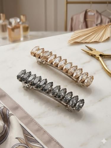 Image of Pearl & Crystal Hair Clips Set for Women, Elegant Rhinestone Barrettes, Stylish Hair Pins for Party, Wedding, Daily Wear - Pack of 2