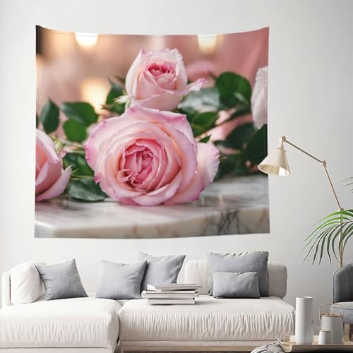 Tapiz grande EdWal de rosas rosas de 152 x 130 cm, la solución ideal para paredes vacías 2