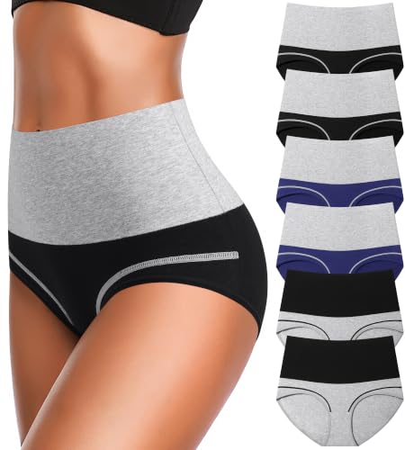 Image of Eiggam Underwear for Women Cotton High Waist Panties Full Coverage Briefs Soft Strech Ladies Breathable Panties-Multi Pack