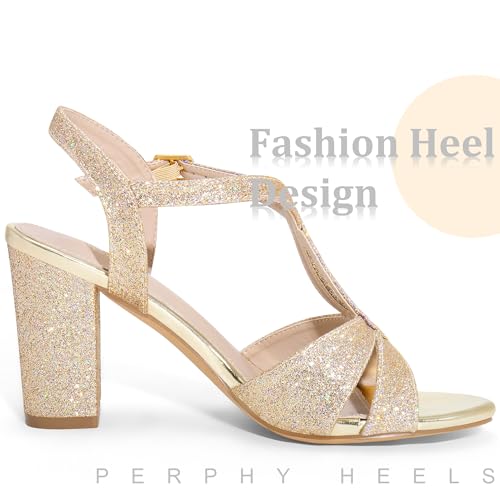 Perphy Glitter Sparkly Heels Crisscross Strap Chunky Heel Sandals for Women4