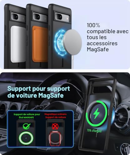 Coque rigide Pixel 7a MagSafe antichoc militaire noire mate