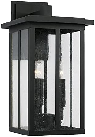 Capital Lighting 943832BK Barrett Antiqued Glass Rectangular Outdoor Wall Lantern, 3-Light 180 Total Watts, 18" H x 9" W, Black