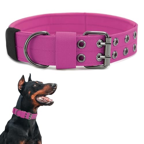 Collare tattico per cani militare, in nylon regolabile, ampio collare per allenamento e fibbia in metallo resistente, per cani di taglia media (rosa, XL)