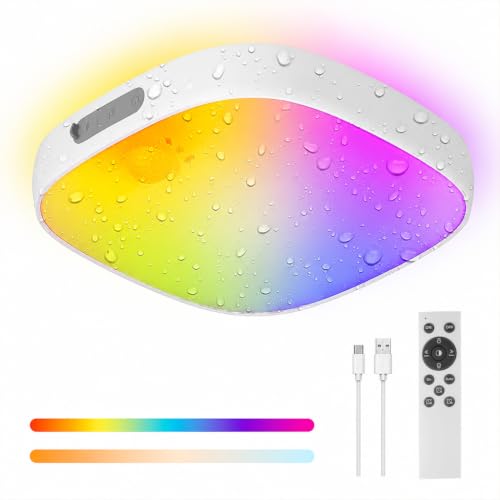 Image of ELEPHANTBOAT RGB LED Ceiling Light with Motion Sensor & Remote, Dimmable LED Sensor Light for Home Indoor, USB Rechargeable 8000mAh Ceiling Lamp Decorative Light for Bathroom, Living Room