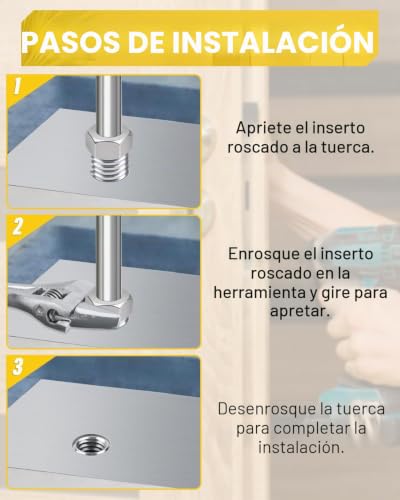 Miniatura 4 de Caianwin Inserto De Rosca M10 A M8, 10 Unidades, Acero Inoxidable, Tuercas Rápidas Para Reparación De Roscas