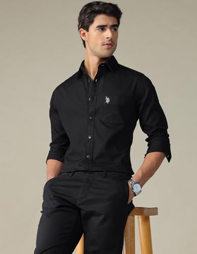 Image of U.S. Polo ASSN. Solid Tailored Fit Cotton Shirts for Men - 100% Cotton, Full Sleeve Mens Casual Shirts