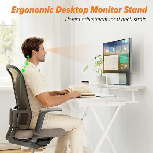 Image of WOHOMO Folding Computer Desk with Adjustable Height, 23.6 inch x 31.5 inch x 25.6 inch Foldable Table with Monitor Stand, Small Office Desk for Bedroom, Space Saving Desk for Home Office, Easy Assemble, White