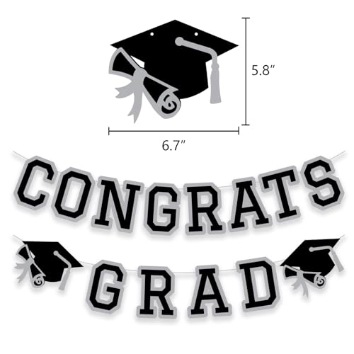 Image of Congrats Grad Banner Graduation Party Banner Decoration Hanging Garland High School College Backdrop Supplies Silver Grey