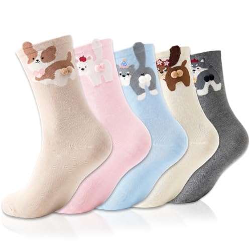 FRVCRS 5 Pairs Dog Socks for Women Funny Socks 3D Novelty Silly Sock for Women Weird Stuff Animal Dog Lovers Gifts for Women
