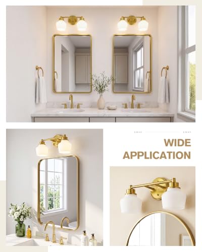 Image of Emak Brushed Gold Bathroom Light Fixture, Vintage Wall Sconce, Vanity Light