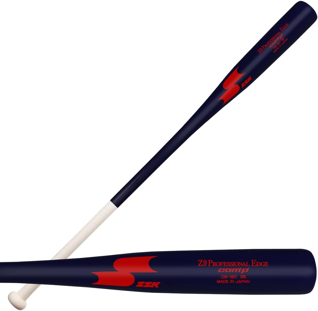 SSK Z9 Professional Edge Comp Coaches Wood Fungo Bat 33" 35" 37" - Baseball & Softball – 22+ Colors - 60 Day Warranty (37", Natural/Navy/Red)