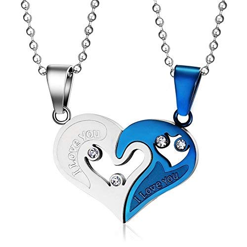 University Trendz Stainless Steel Stylish I Love You Pendant/Locket for Lovers, Girls and Boys (Blue-Silver)