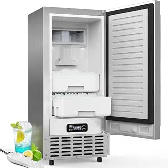 Electactic Nugget Ice Machine, Commercial Undercounter Ice Maker, 66Lbs/Day, Built-in Freestanding Stainless Steel, Self-Cleaning & 24H Timer for Business/Bar