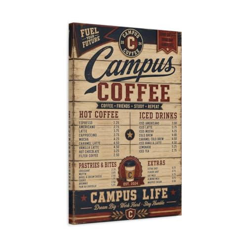 Affiche menu café vintage pour raviver un mur de cuisine vide avec une toile verticale 40x60