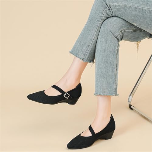 Women's Wedge Block Heel Pumps Ladies Breathable Weave Casual Shoes Buckle Strap Mary Janes3