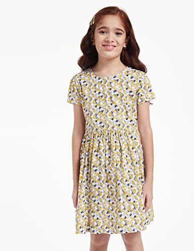Image of Amazon Brand - Jam & Honey Girl's 100% Soft & Pure Cotton Comfortable and Stylish Printed Woven Dress with Short Sleeves and Belt - Perfect for Every Occasion