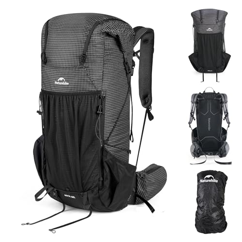 Naturehike 60L Rock 2.0 Upgraded Internal Frame Hiking Backpack for Outdoor Camping Travel Lightweight Backpacking with Rain Cover Ultralight Backpack for Adults(Black/L/60L)