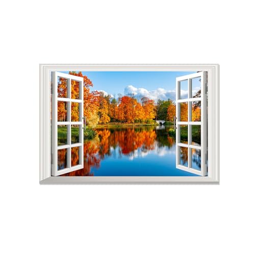 Tableau Paysage Automne Lac et Arbre Rouge | Image sur Toile Décoration Murale 80x120