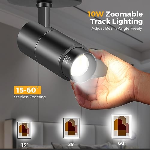 Image of VANoopee 3-Color Zoomable Ceiling Spot Lights Indoor Flush Mount Adjustable LED Ceiling Spotlight Directional Light Fixture Dimmable Accent Light for Picture Art -CRI90 15-60 10W 1000lm Black