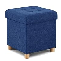 BRIAN & DANY Pouf Coffre de Rangement capacité de Rangement en avec Couvercle, 38 x 38 x 40 cm, Bleu Marine