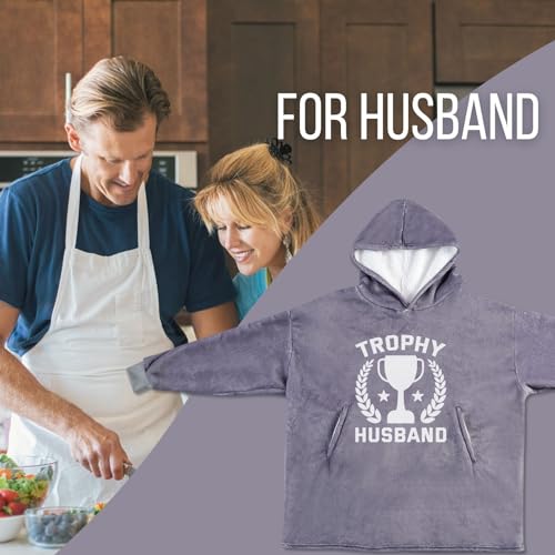 Husband Gifts from Wife, Throphy Husband, Funny Wearable Flannel Blanket Hoodie, Oversized Flannel Hooded Blanket Sweatshirt, One Size - Image 4
