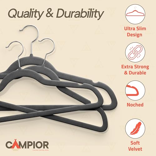 Gray Velvet Hangers 100 Pack – 360° Swivel Hook, Non-Slip and Space Saving Hangers, Heavy-Duty 11 lbs Weight Capacity - Smooth Velvet Finish for Crease-Free Clothes and Effortless Closet Organization by Campior - Used condition - Image 4