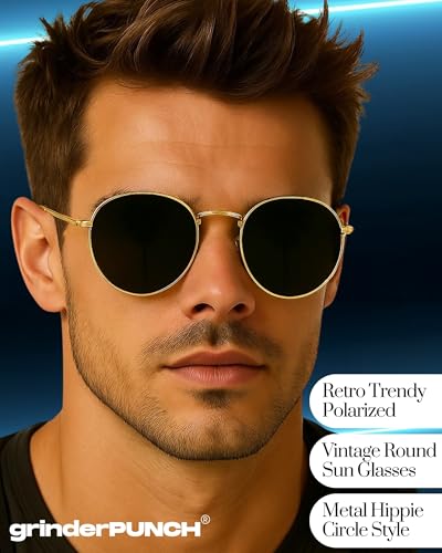 grinderPUNCH Classic Retro Sunglasses for Women Men, UV400 Protection Lens and Lightweight Men Sun Glasses Small Circle Metal Frame (Rose Gold Metal Frame/Black Lens)3