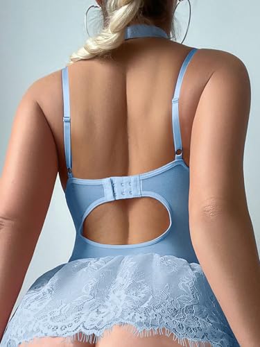 Image of SHENHE Women's Lace Babydoll Garter Lingerie Dress with Thong and Stockings Set