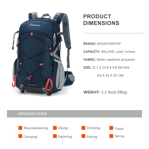 MOUNTAINTOP 40L Hiking Backpack,Lightweight Travel Backpack for Men Women Outdoor Backpacking, Camping - Thumbnail 2