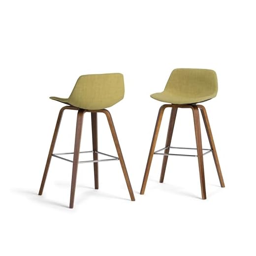 SIMPLIHOME Randolph Mid Century Modern Bentwood Counter Height Stool (Set of 2) in Acid Green Linen Look Fabric