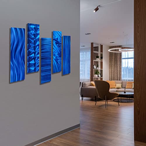 Statements2000 Blue Metal Wall Art Decor, Set Of Five 24" X 6" Wall Art Sculptures, Contemporary Décor By Jon Allen Metal Art #TOP4