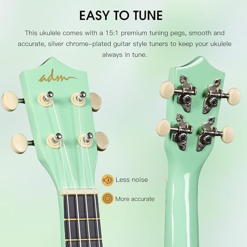 Image of ADM Ukulele for Beginners Hawaiian Wood Ukelele Kit for Kids Adult Student Starter Professional Ukalelee Pack Bundle with Free Lessons Gig Bag Strap Nylon String Tuner (Cyan Green, 21 Inch)