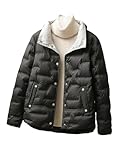 Mkjuuior Autunno E Inverno Donna Bianco Anatra Giù Cappotto Casual Risvolto Monopetto Giacca Leggero Giù Parka Cappotto, Nero , M