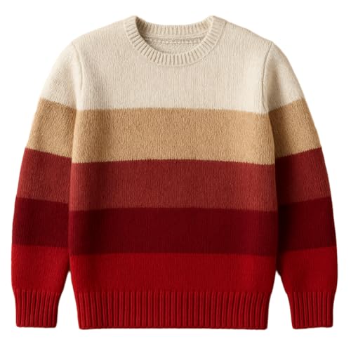 Family Colorblock Knit Sweater Soft Striped Crewneck Pullover Retro Style Cozy Warm Winter Jumper Multiple Color