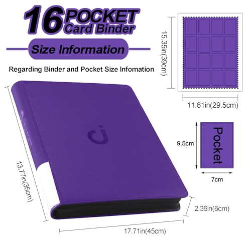 Image of Premium Card Binder 16 Pocket - Fits 1600 Cards,4X4 Ringless Card Album with Sleeves for Trading Cards & Sports Cards(Model C,Classic Purple)