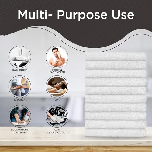 Image of DecorRack 60 Pack 100% Cotton Wash Cloth, Luxurious Soft, 12 x 12 inch Ultra Absorbent, Machine Washable Premium Quality Washcloths, White (60 Pack)